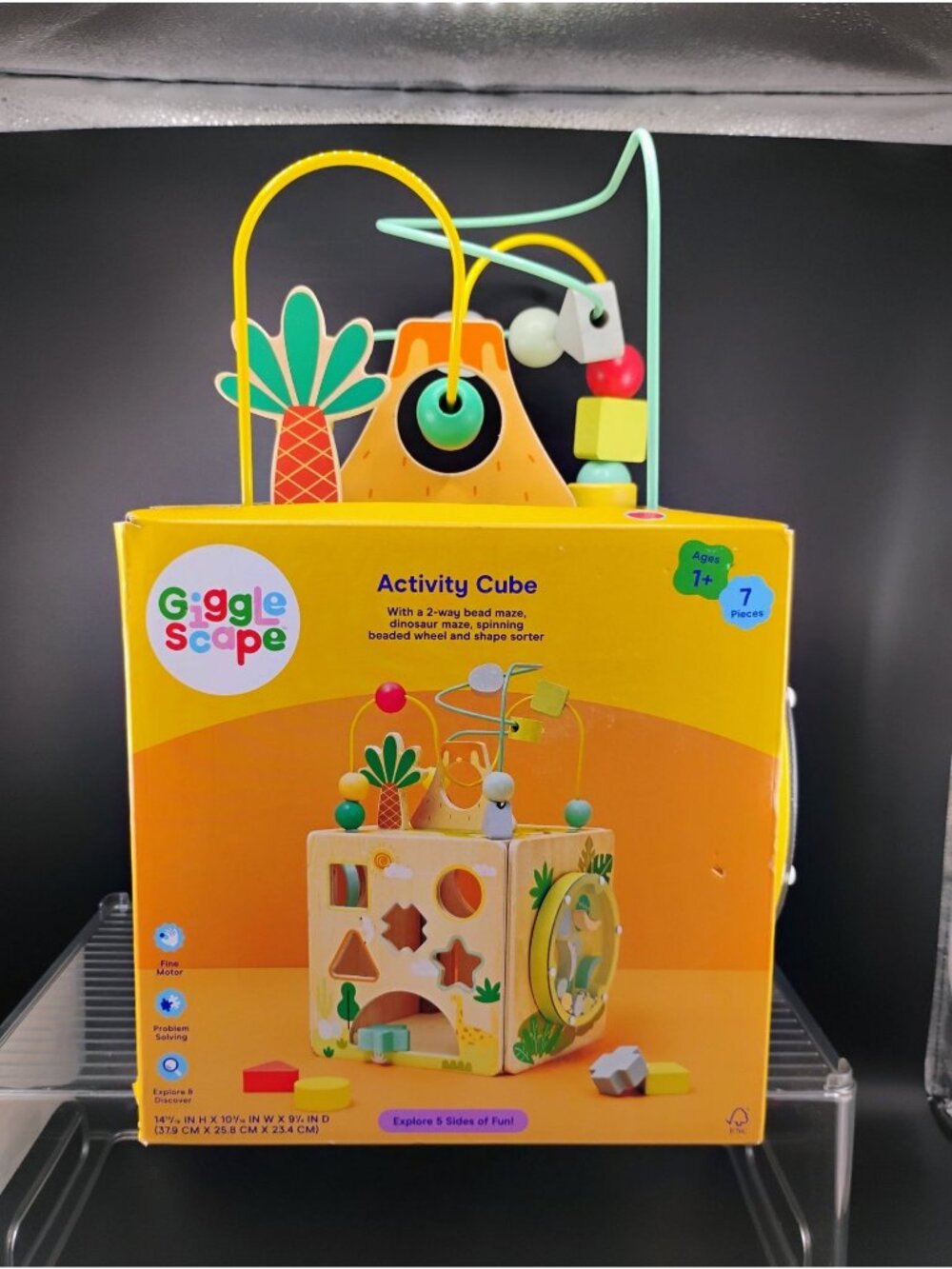 Giggle Scape Toddler Activity Cube With Dino Bead Maze & Gears